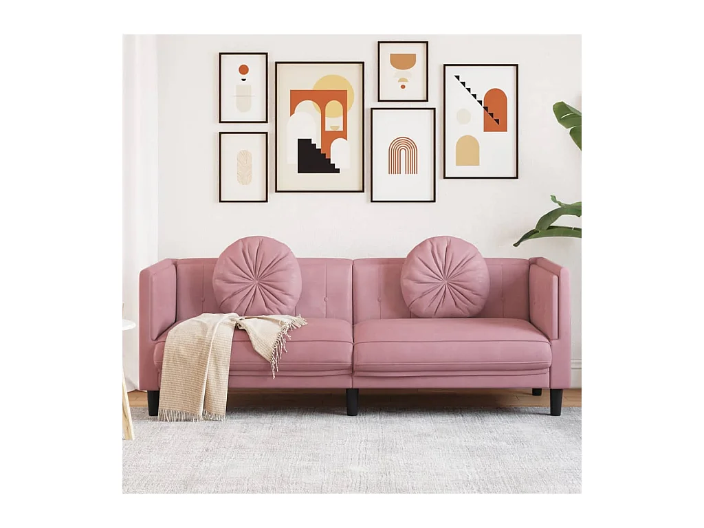 Canapé avec coussins 3 places rose velours FR87503
