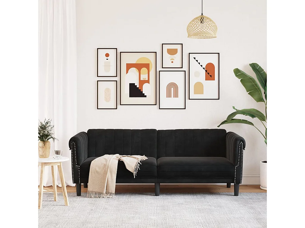Sofá de 3 plazas terciopelo negro ES756806
