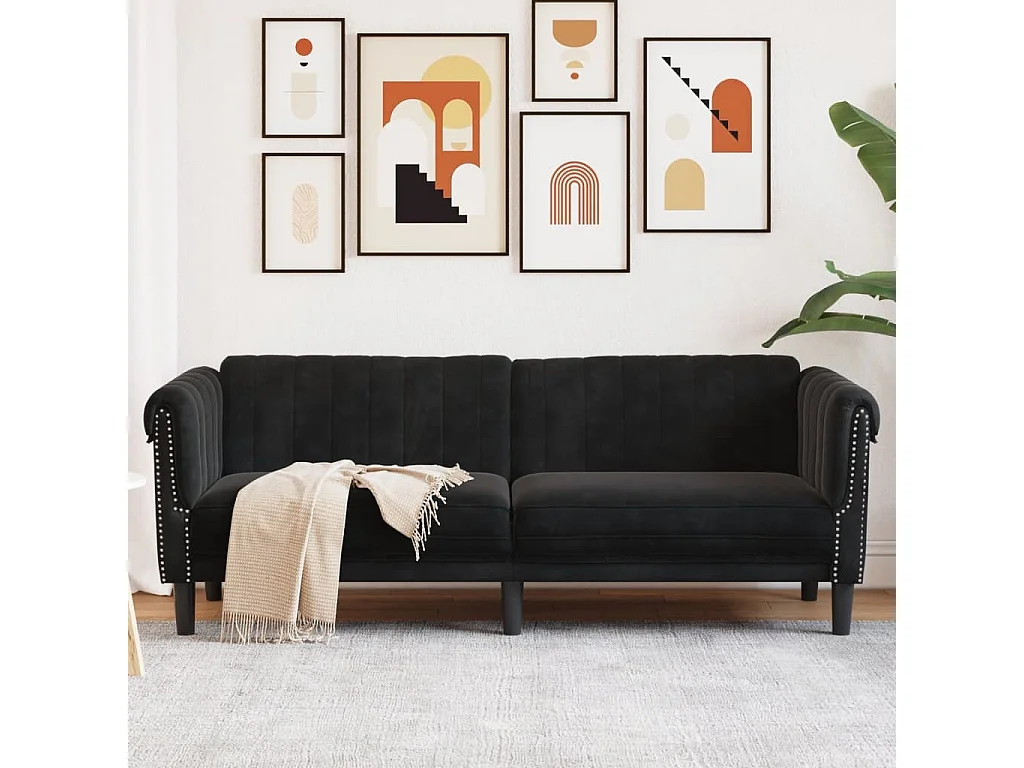 Sofá de 3 lugares veludo preto PT720870