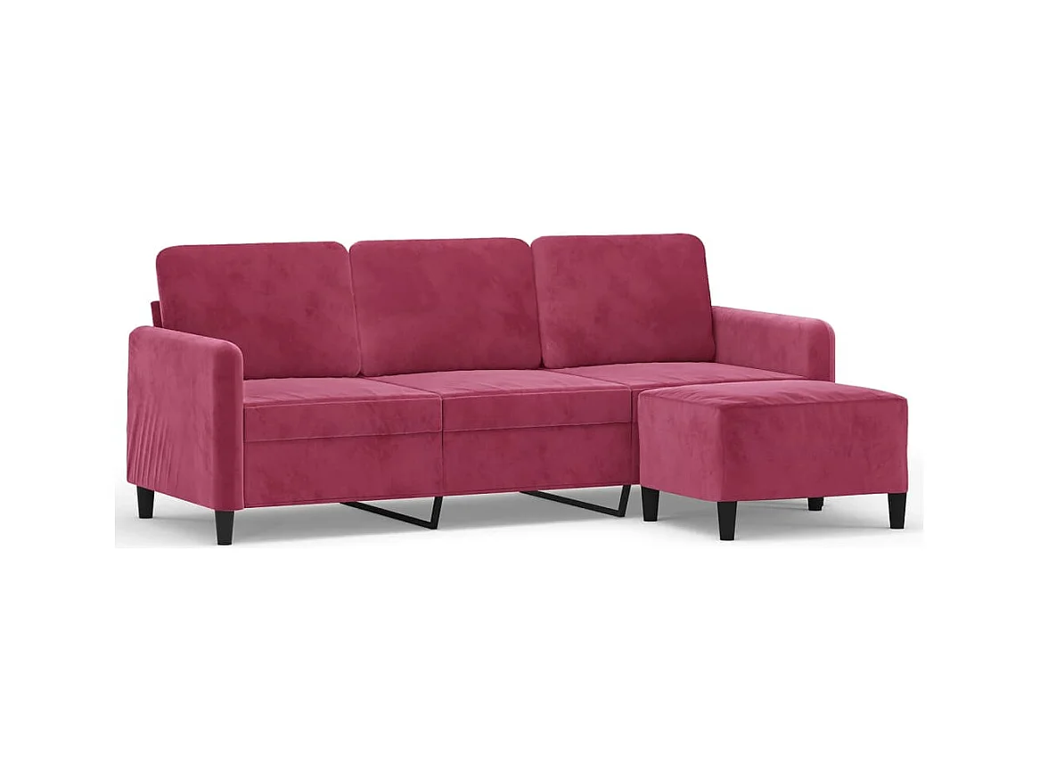 Canapé à 3 places et repose-pieds Rouge bordeaux 180 cm Velours FR41932