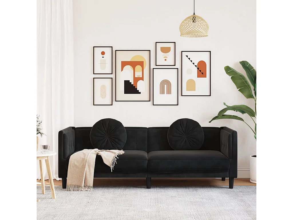 Sofá con cojines 3 plazas terciopelo negro ES513266