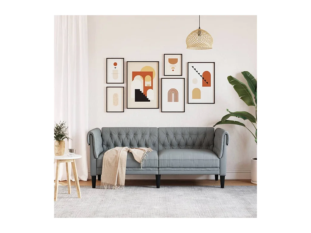 Canapé Chesterfield 2 places gris clair tissu FR59993