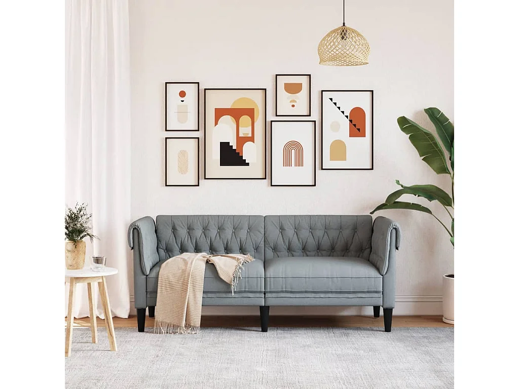 Sofá Chesterfield de 2 plazas tela gris claro ES478160