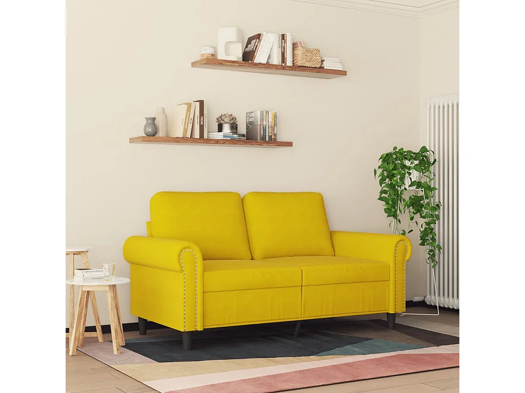 Canapé à 2 places Jaune 120 cm Velours FR80907
