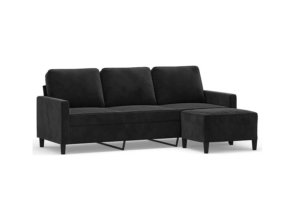 Canapé à 3 places avec repose-pieds Noir 180 cm Velours FR44606