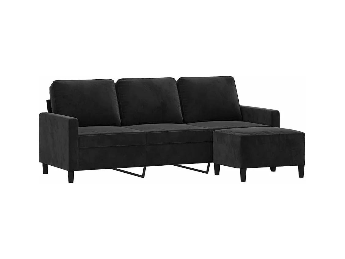 Canapé à 3 places avec repose-pieds Noir 180 cm Velours FR44606