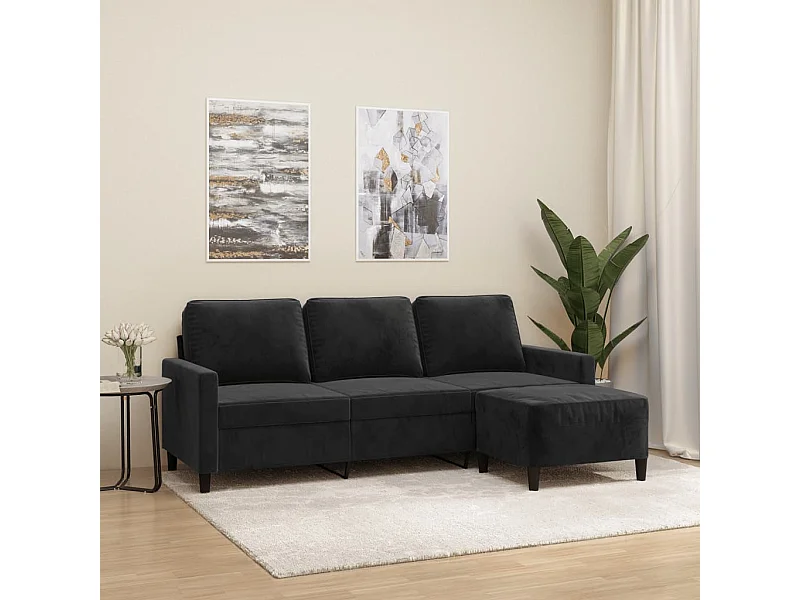Driezitsbank met voetenbank 180 cm fluweel zwart BE947079