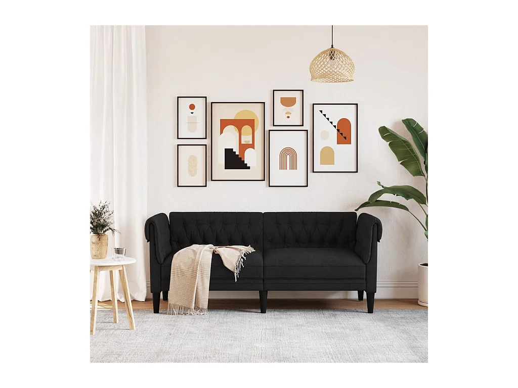 Canapé Chesterfield 2 places noir tissu FR10190