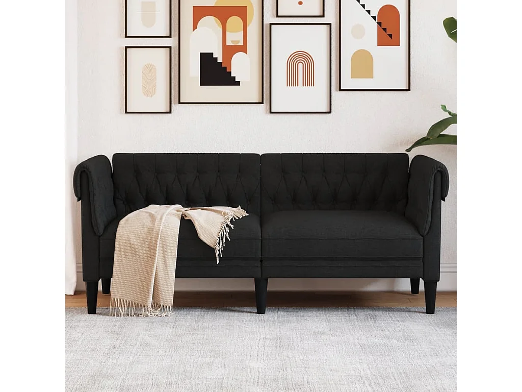 Tweezitsbank Chesterfield-stijl stof zwart BE654257