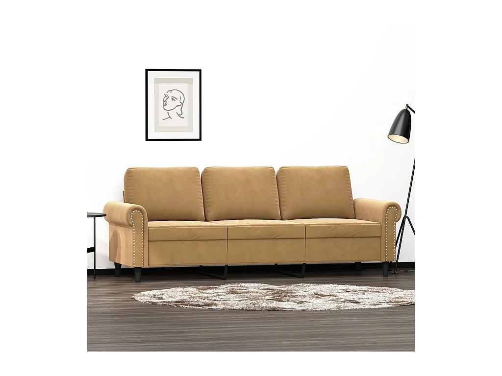 Driezitsbank 180 cm fluweel bruin BE947559