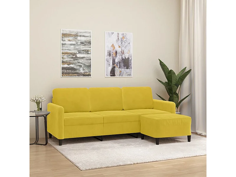 Canapé à 3 places avec repose-pieds jaune 180 cm velours FR48359