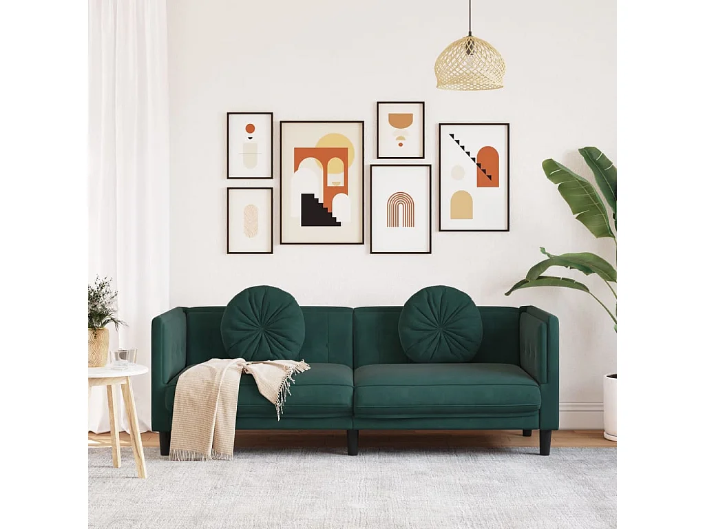 Sofá com almofadões 3 lugares veludo verde-escuro PT810097