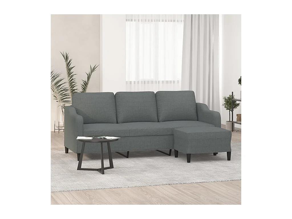 Canapé à 3 places avec repose-pieds Gris foncé 180 cm Tissu FR54174