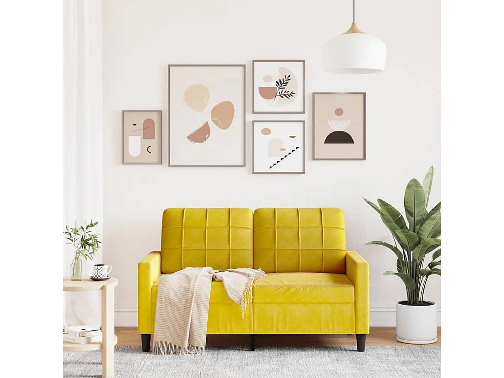 Canapé à 2 places Jaune 120 cm Velours FR83416