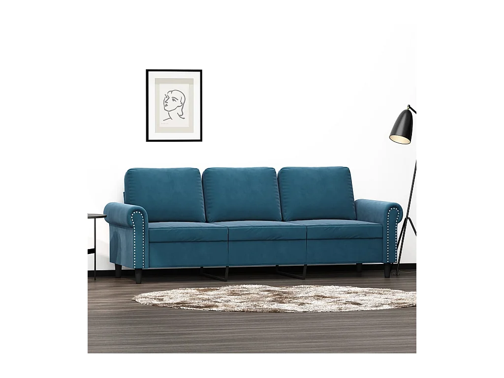 Canapé à 3 places Bleu 180 cm Velours FR43902