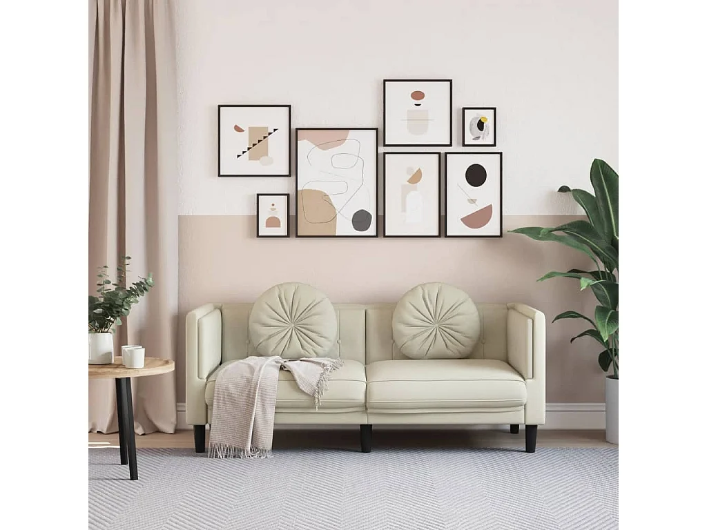 Canapé avec coussins 2 places crème velours FR10649