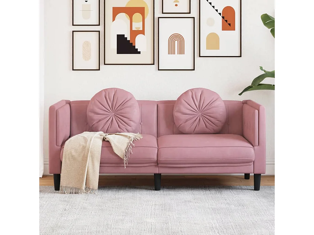 Bank met kussens 2-zits fluweel roze BE488949