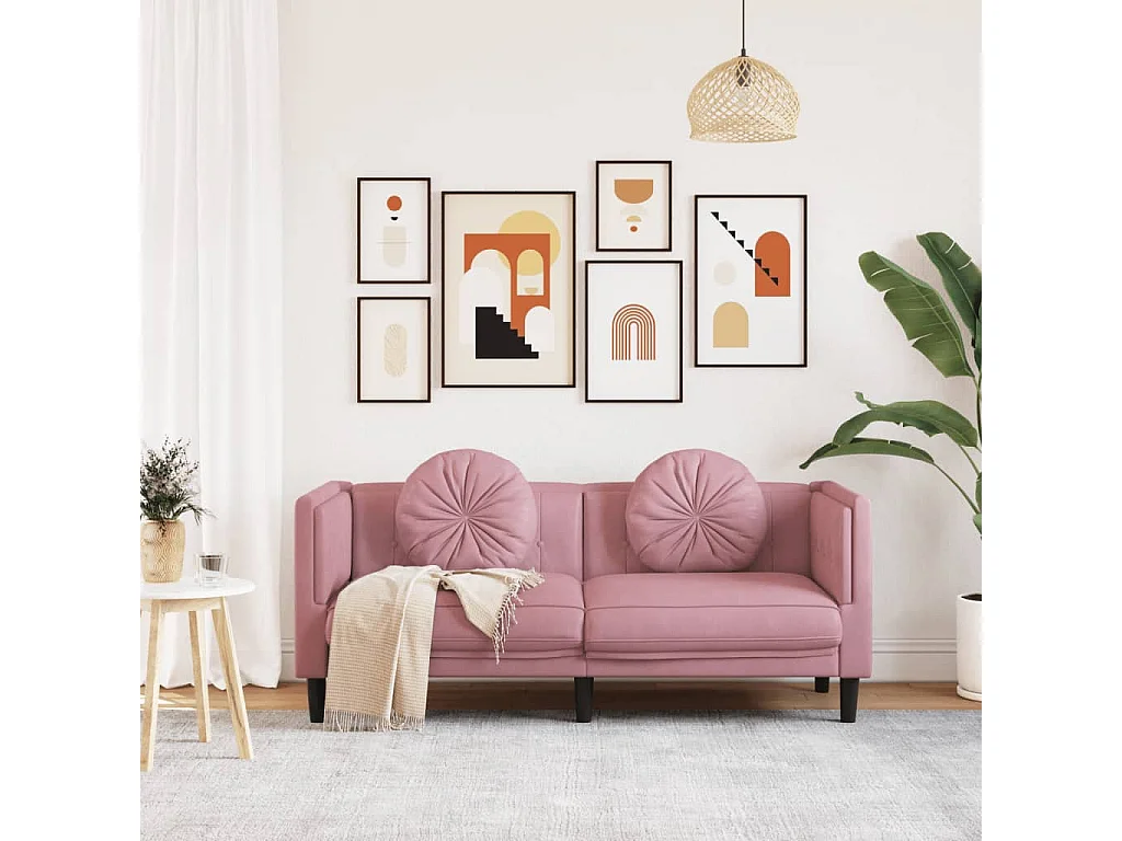 Bank met kussens 2-zits fluweel roze BE488949