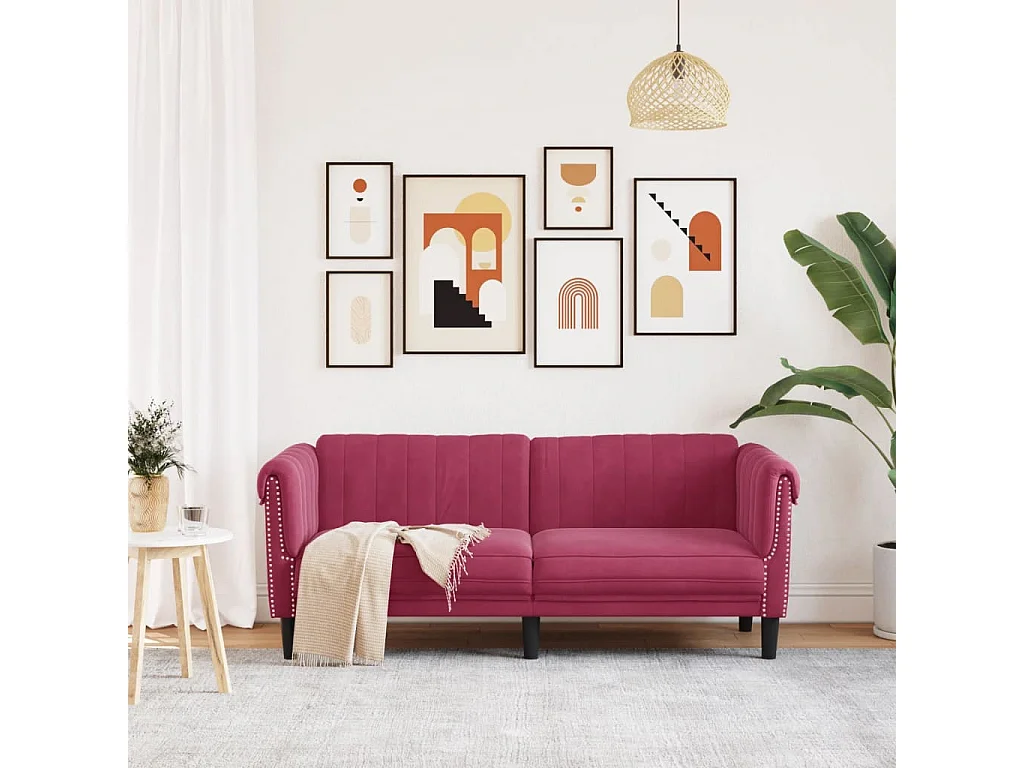 Canapé à 2 places rouge bordeaux velours FR65242