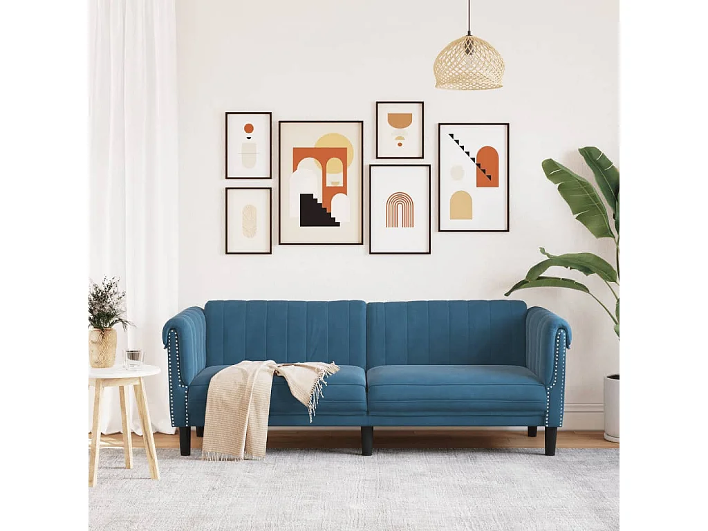 Canapé à 3 places bleu velours FR27191