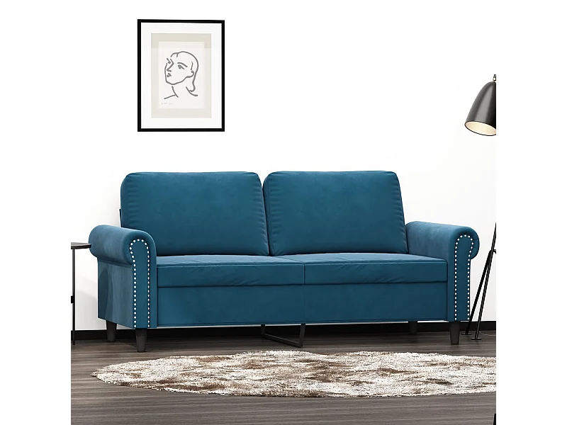 Canapé à 2 places Bleu 140 cm Velours FR74883