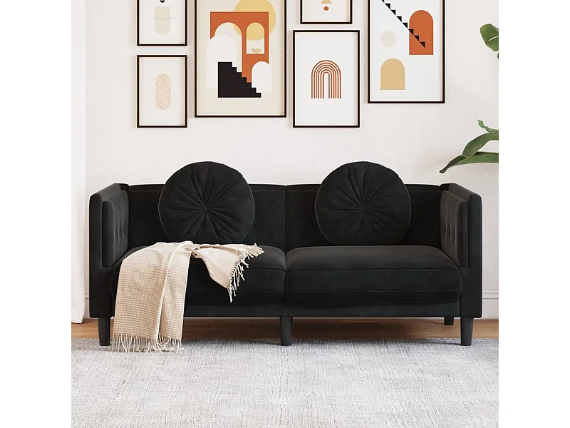 Canapé avec coussins 2 places noir velours FR15921