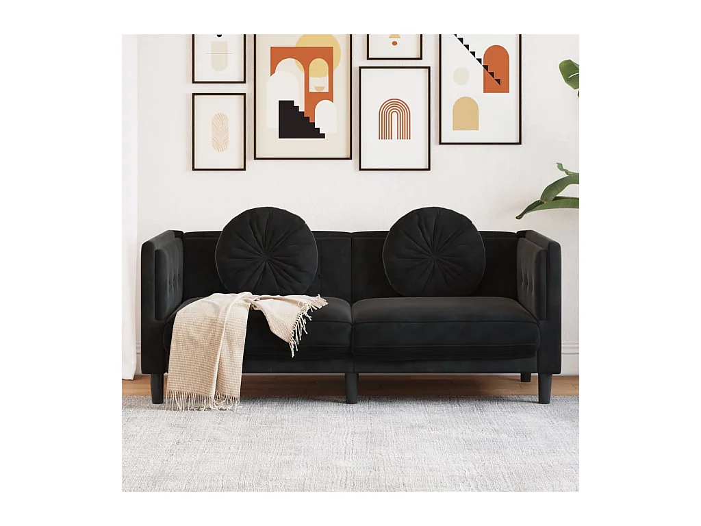 Canapé avec coussins 2 places noir velours FR15921