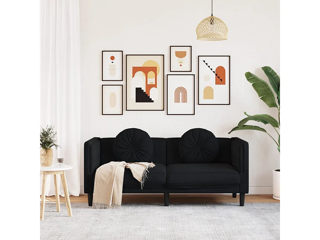 Bank met kussens 2-zits fluweel zwart BE369634