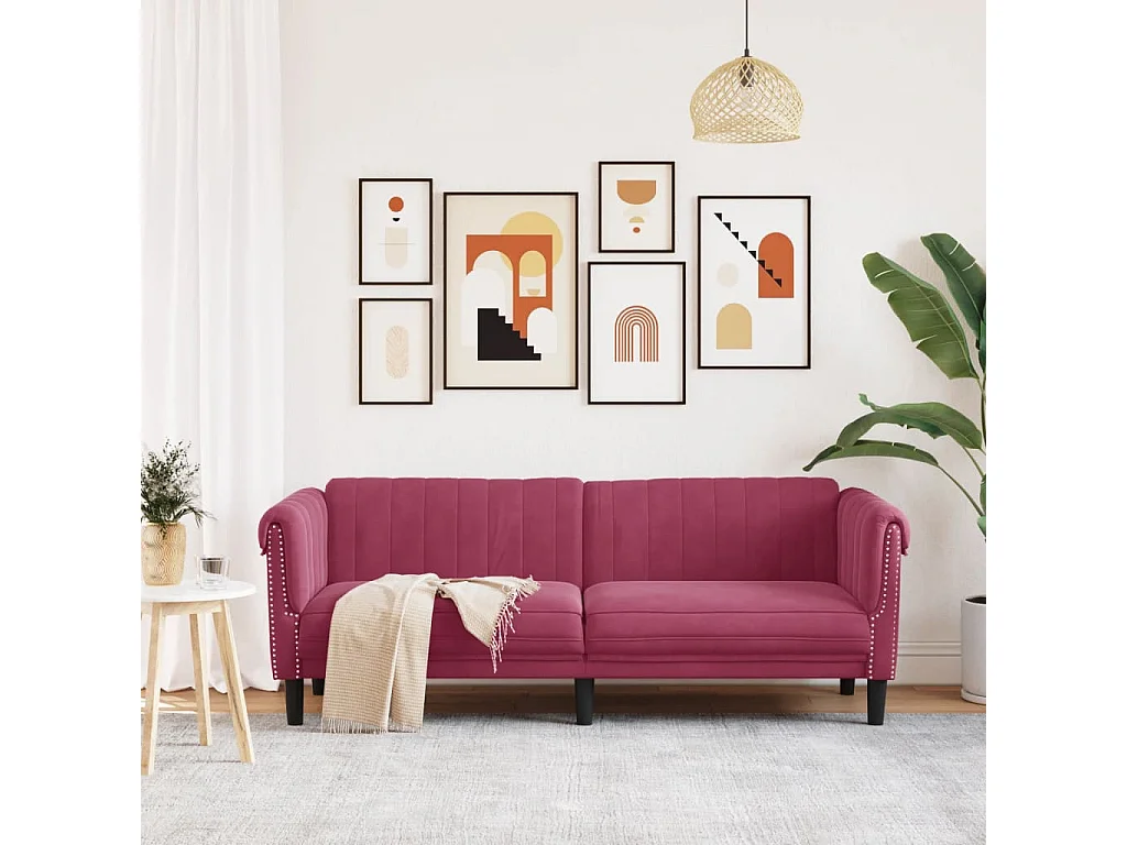 Canapé à 3 places rouge bordeaux velours FR15405