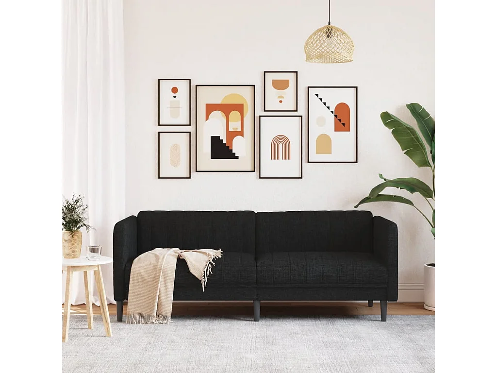 Canapé à 3 places noir tissu FR47125