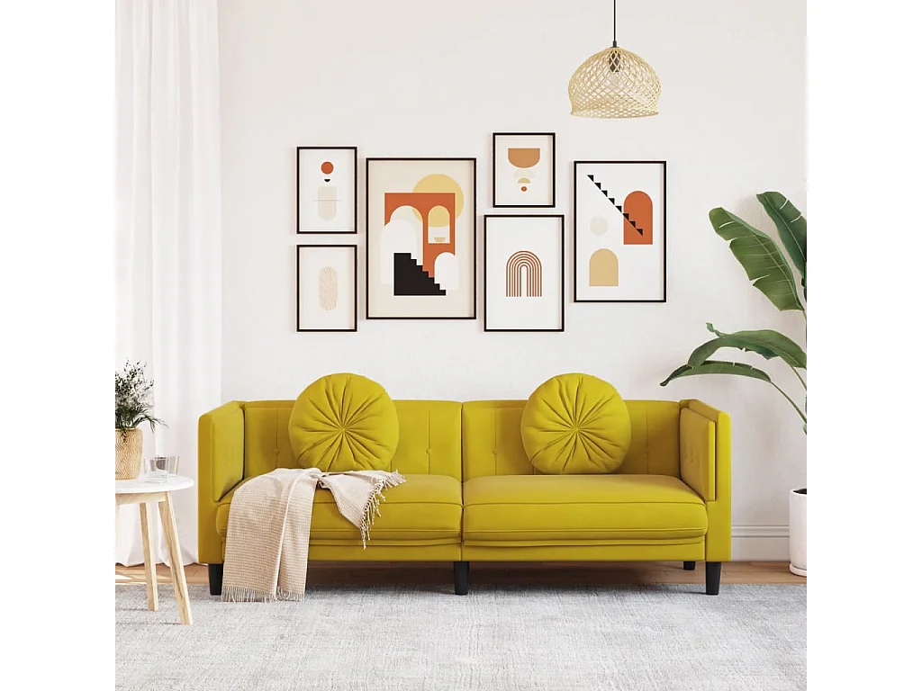 Sofá con cojines 3 plazas terciopelo amarillo ES115490