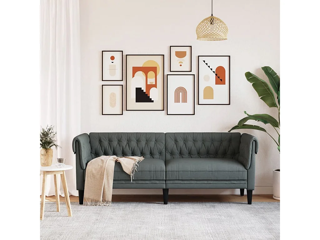 Canapé Chesterfield 3 places gris foncé tissu FR61480