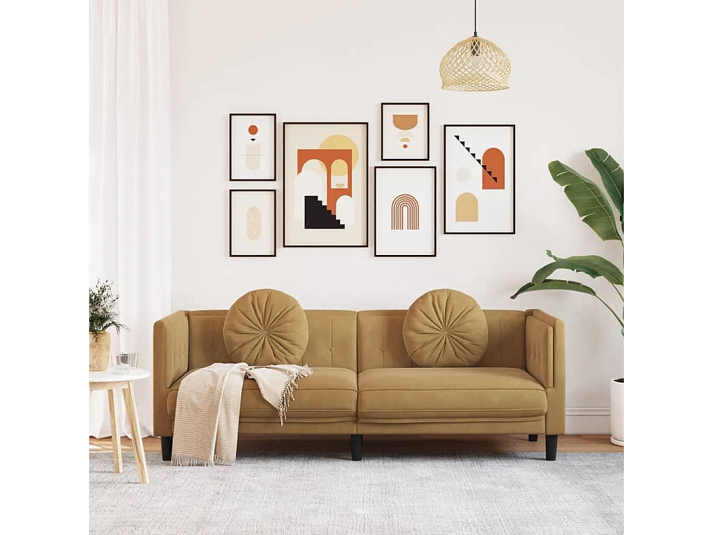 Sofá de 3 plazas con cojines cuero sintético de ante marrón ES921608