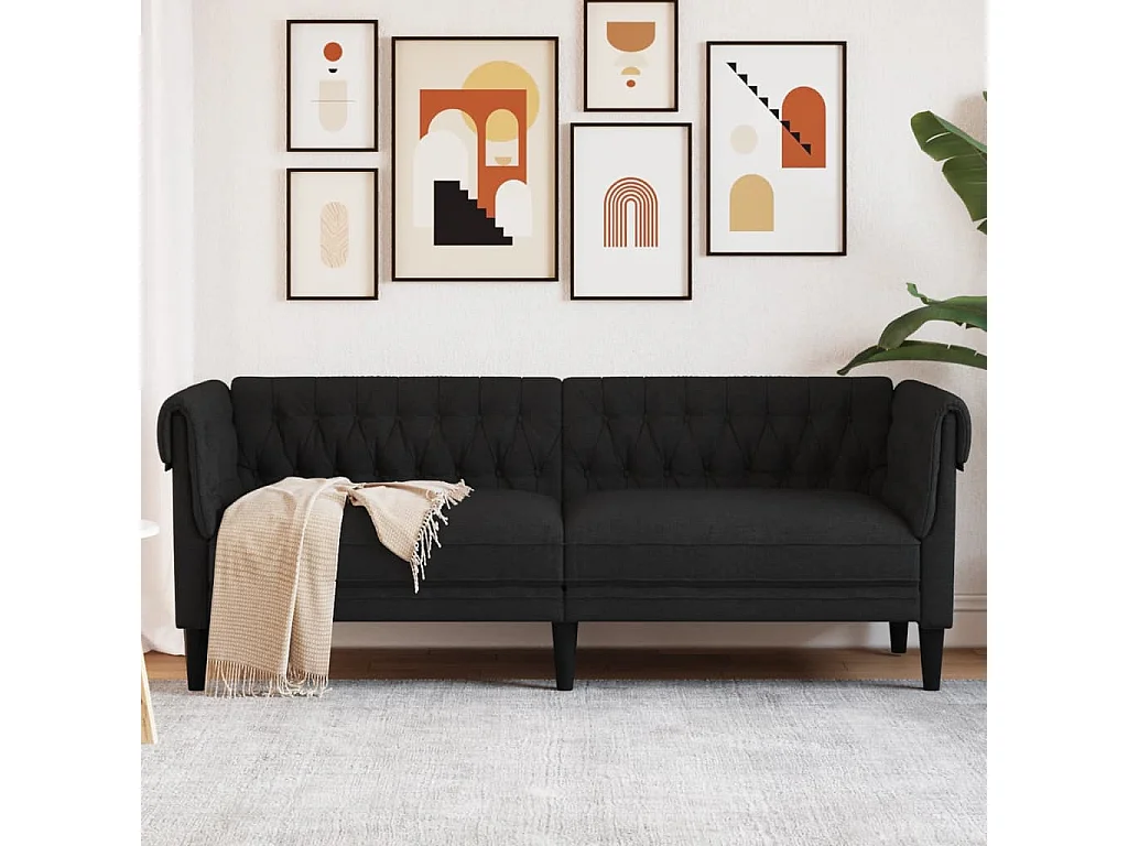 Driezitsbank Chesterfield-stijl stof zwart BE239493