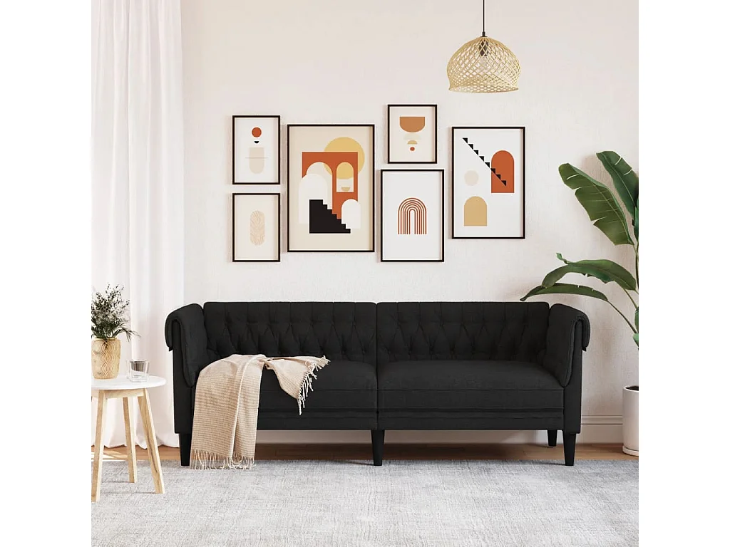 Canapé Chesterfield 3 places noir tissu FR69698