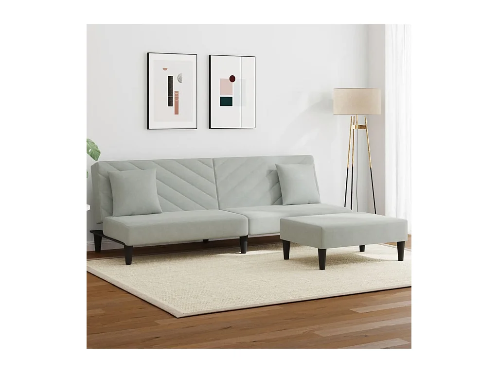 Ensemble de canapés 2 pcs avec coussins gris clair velours FR20435