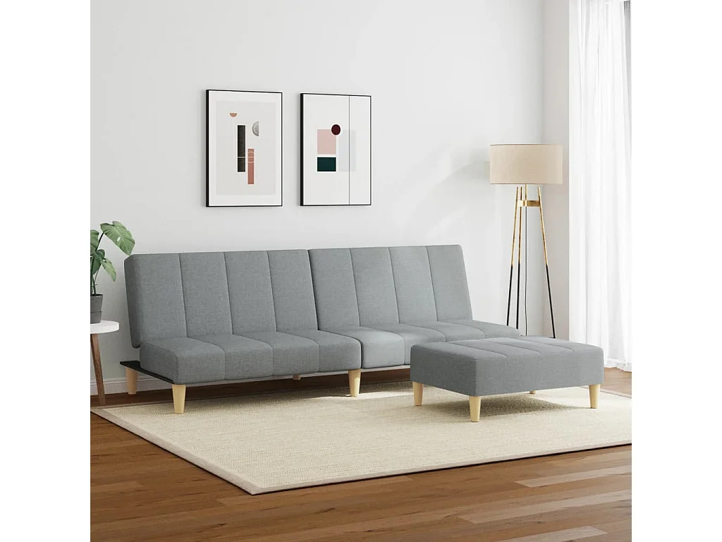 Canapé convertible à 2 places avec repose-pied gris clair tissu FR72371