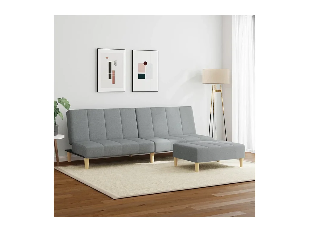Canapé convertible à 2 places avec repose-pied gris clair tissu FR72371