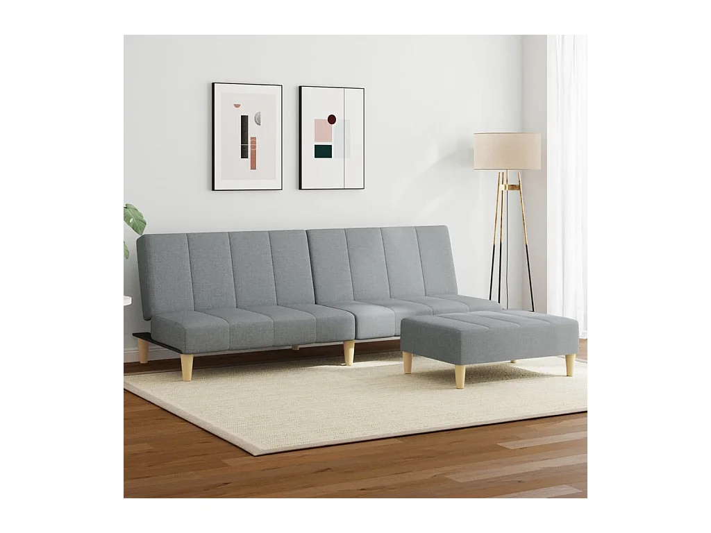 Canapé convertible à 2 places avec repose-pied gris clair tissu FR72371