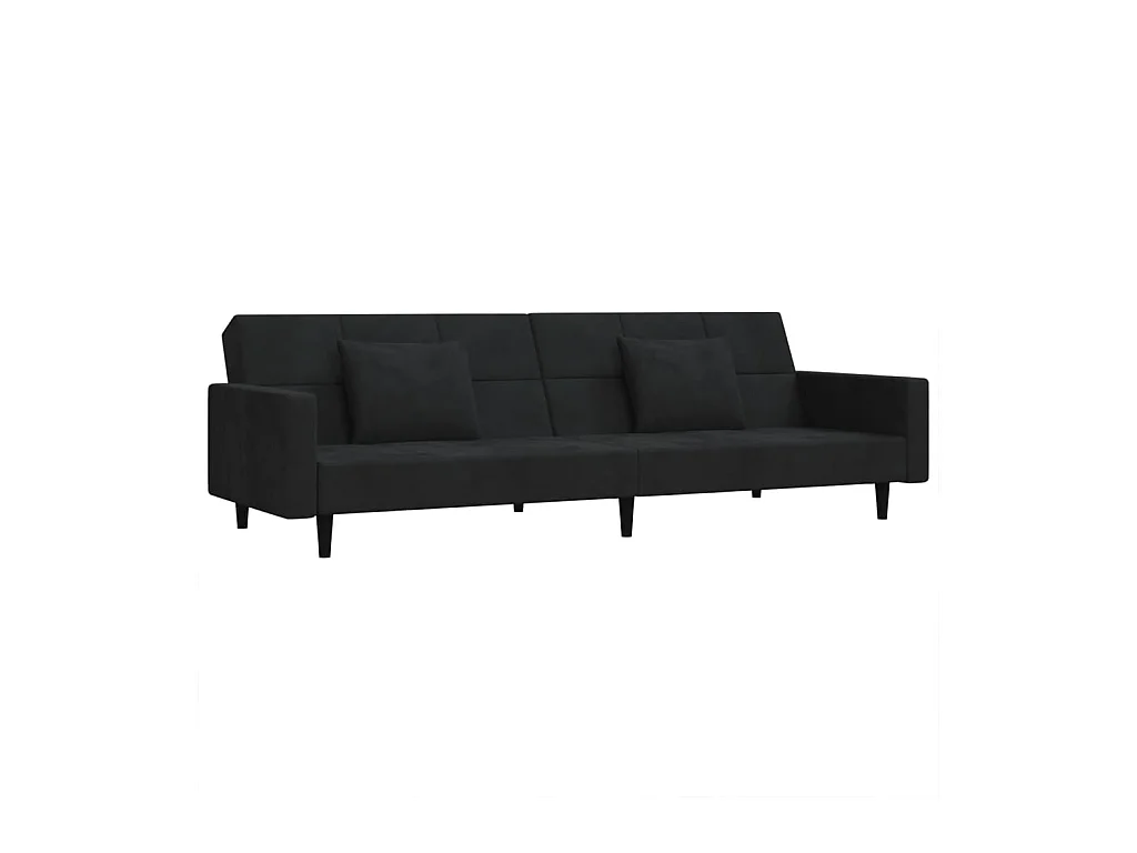 Canapé convertible à 2 places avec deux oreillers Noir Velours FR12044