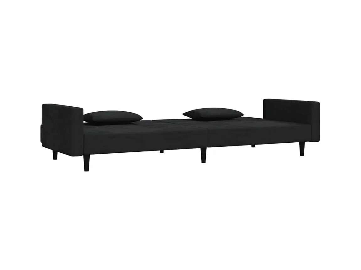 Canapé convertible à 2 places avec deux oreillers Noir Velours FR12044