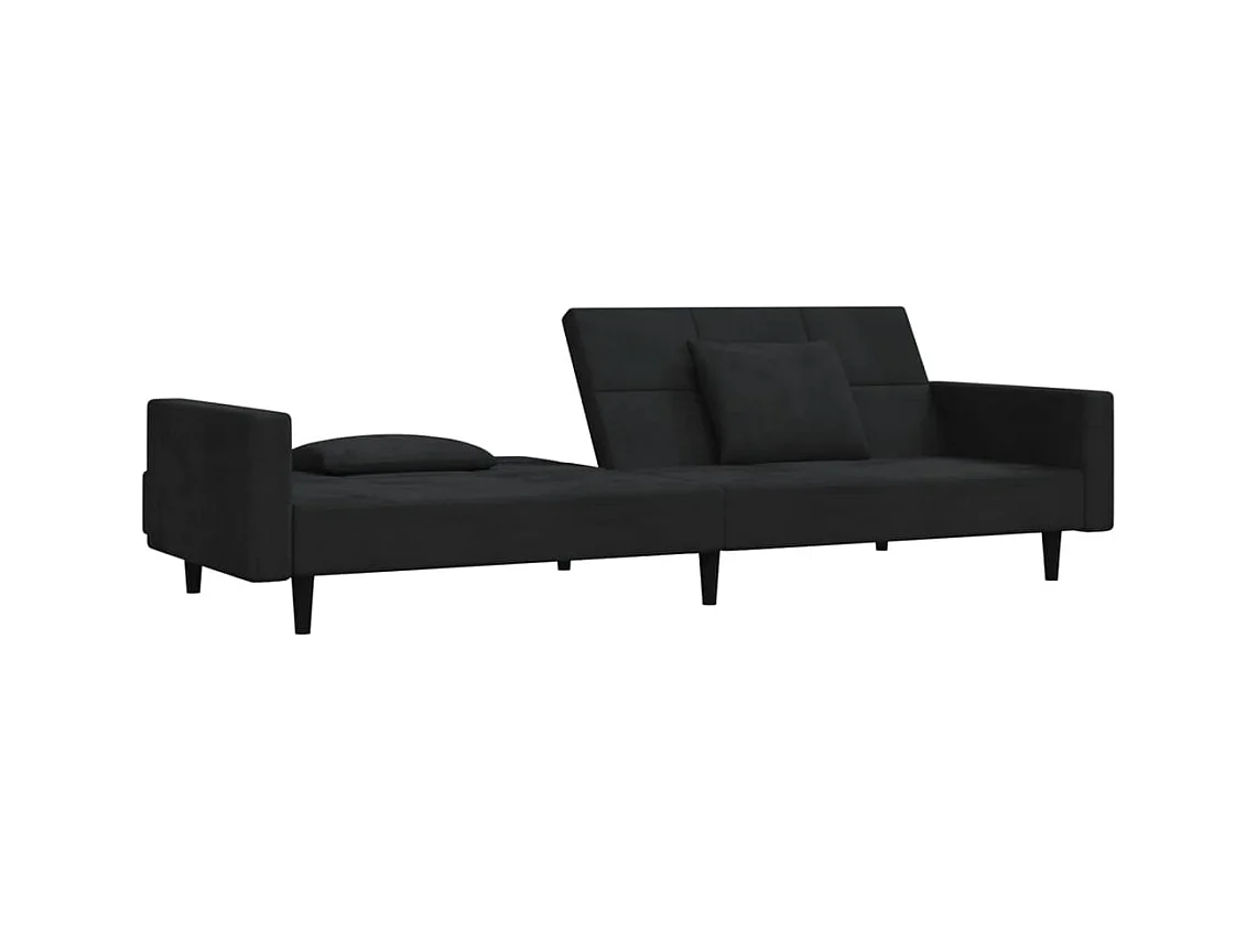 Canapé convertible à 2 places avec deux oreillers Noir Velours FR12044