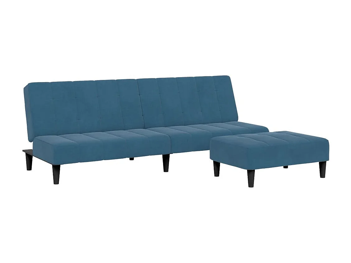 Canapé convertible à 2 places avec repose-pied bleu velours FR79339