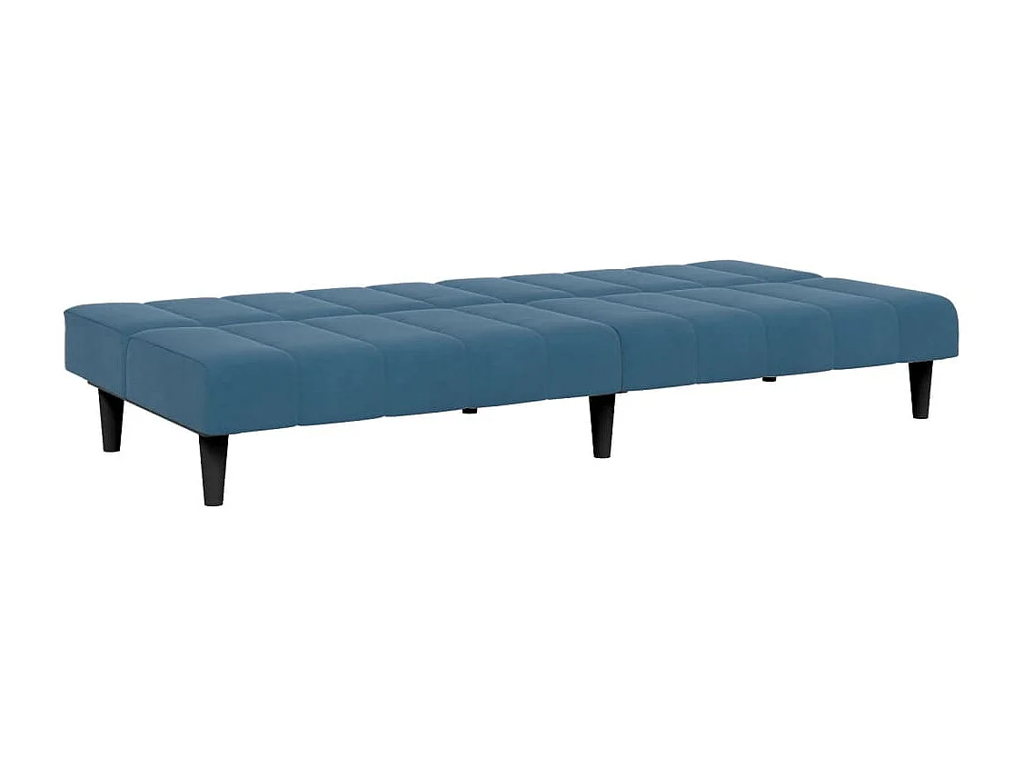 Canapé convertible à 2 places avec repose-pied bleu velours FR79339