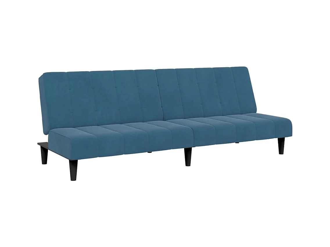Canapé convertible à 2 places avec repose-pied bleu velours FR79339