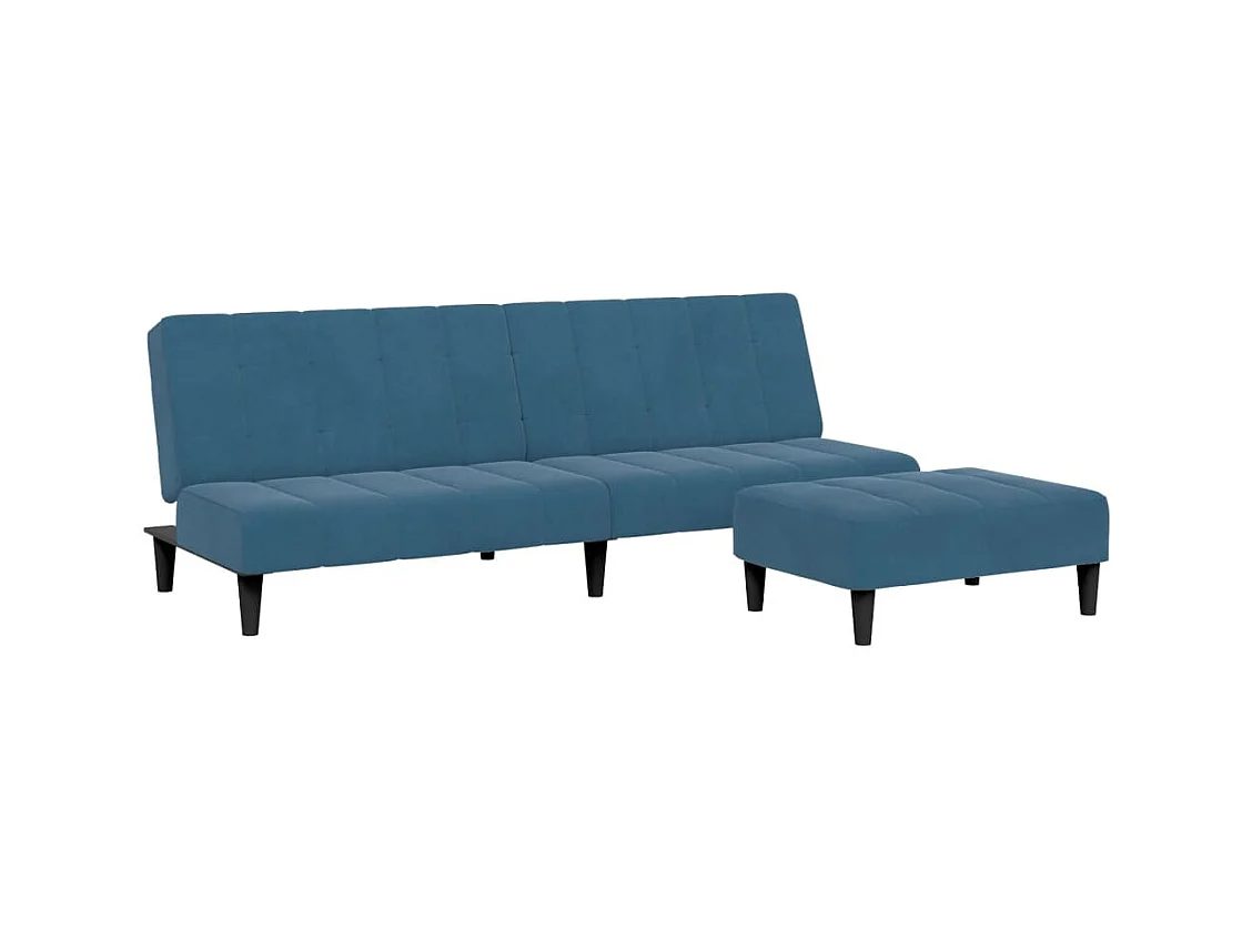 Canapé convertible à 2 places avec repose-pied bleu velours FR79339