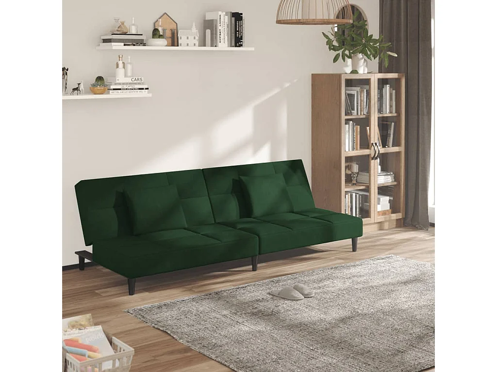 Canapé convertible à 2 places avec deux oreillers Vert foncé Velours FR42168