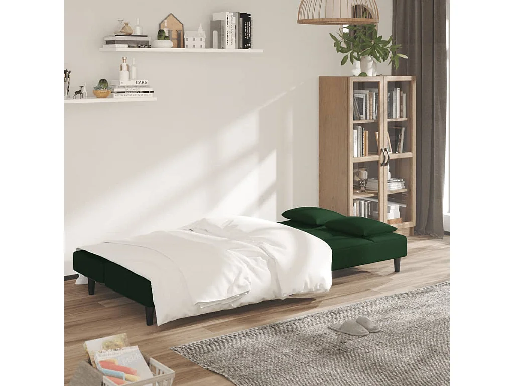 Sofá cama de 2 plazas con dos almohadas terciopelo verde oscuro ES403786