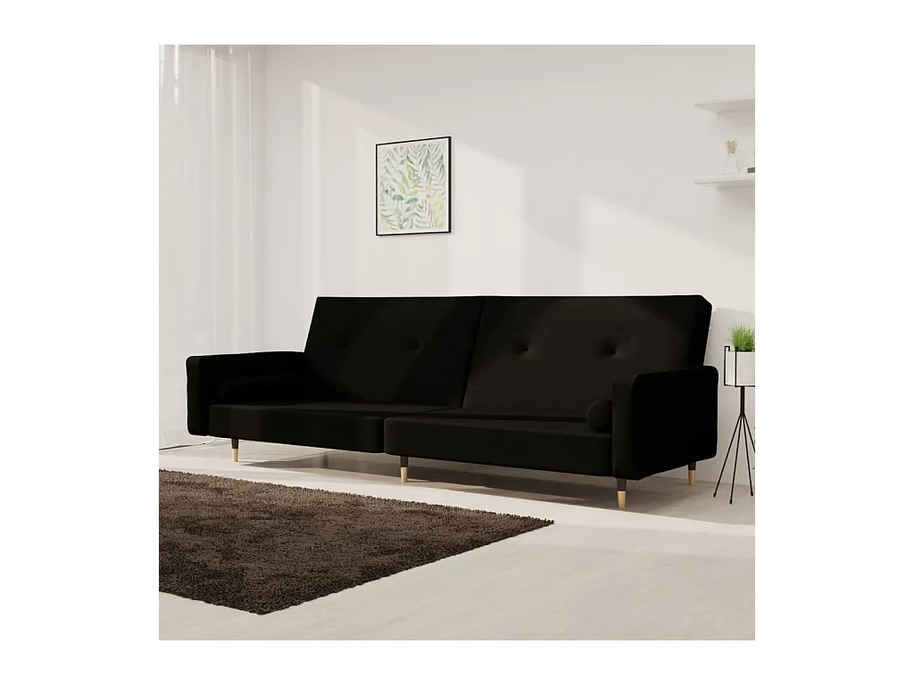 Canapé convertible à 2 places avec deux oreillers Noir Velours FR84703