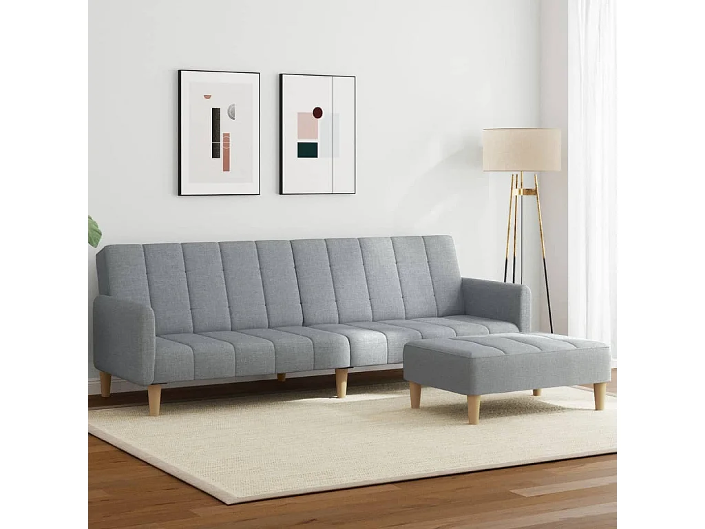Canapé convertible à 2 places avec repose-pied gris clair tissu FR72335